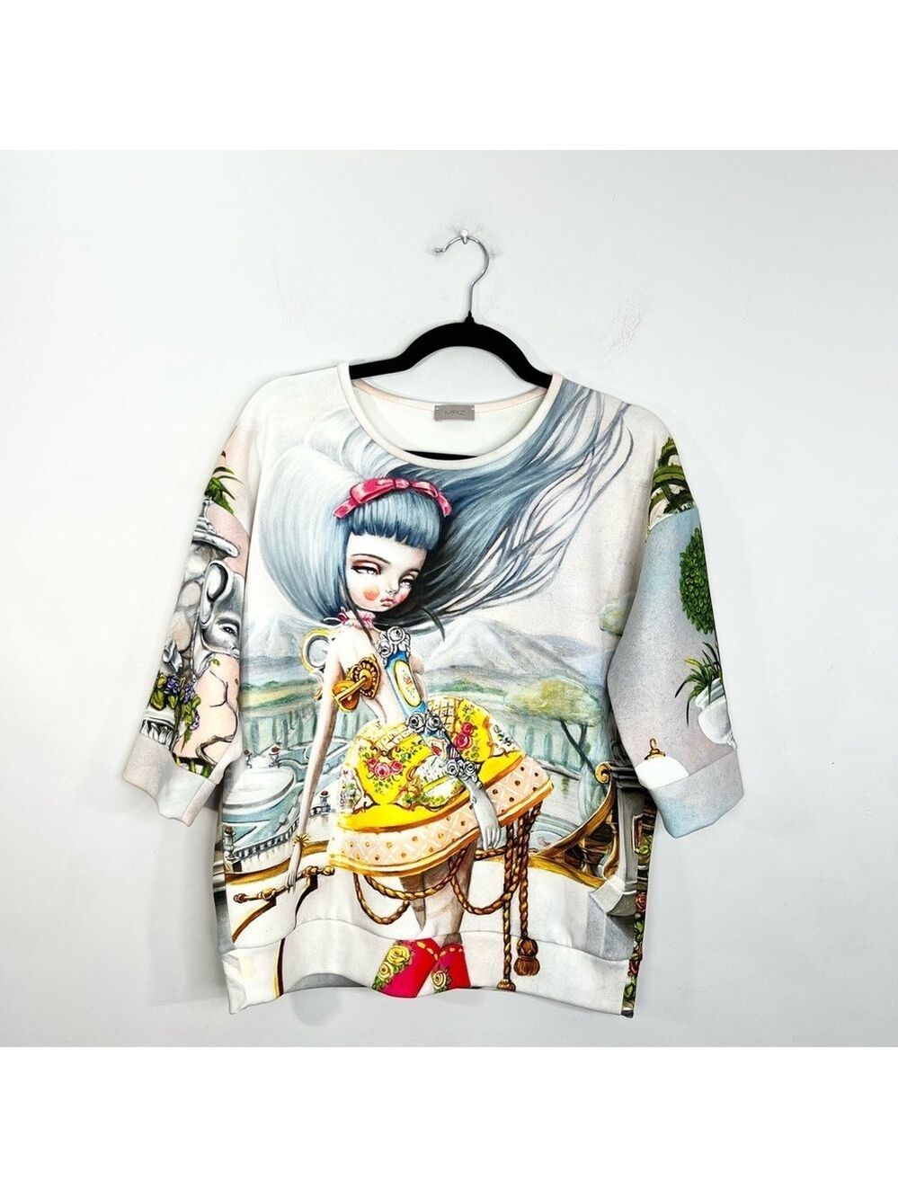MRZ Italy designer drop shoulder half sleeve oversized graphic print top S - Picture 3 of 15